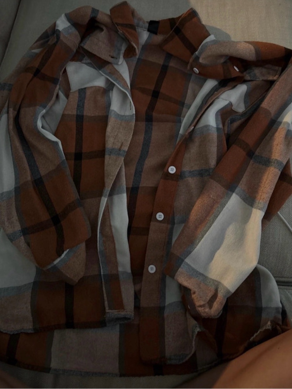 Amazon Brown and Cream Plaid Button-Up Cardigan